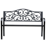 Outsunny Metal Garden Bench, Outdoor Bench With Floral Back, Black