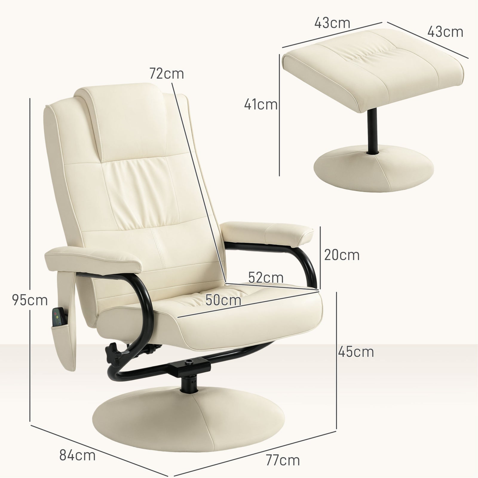 Massage Recliner Chair, Vibration | Cream