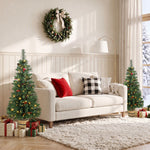 HOMCOM 2 Pcs Prelit Christmas Trees With Dual-colour Lights, Red Berry, 4ft