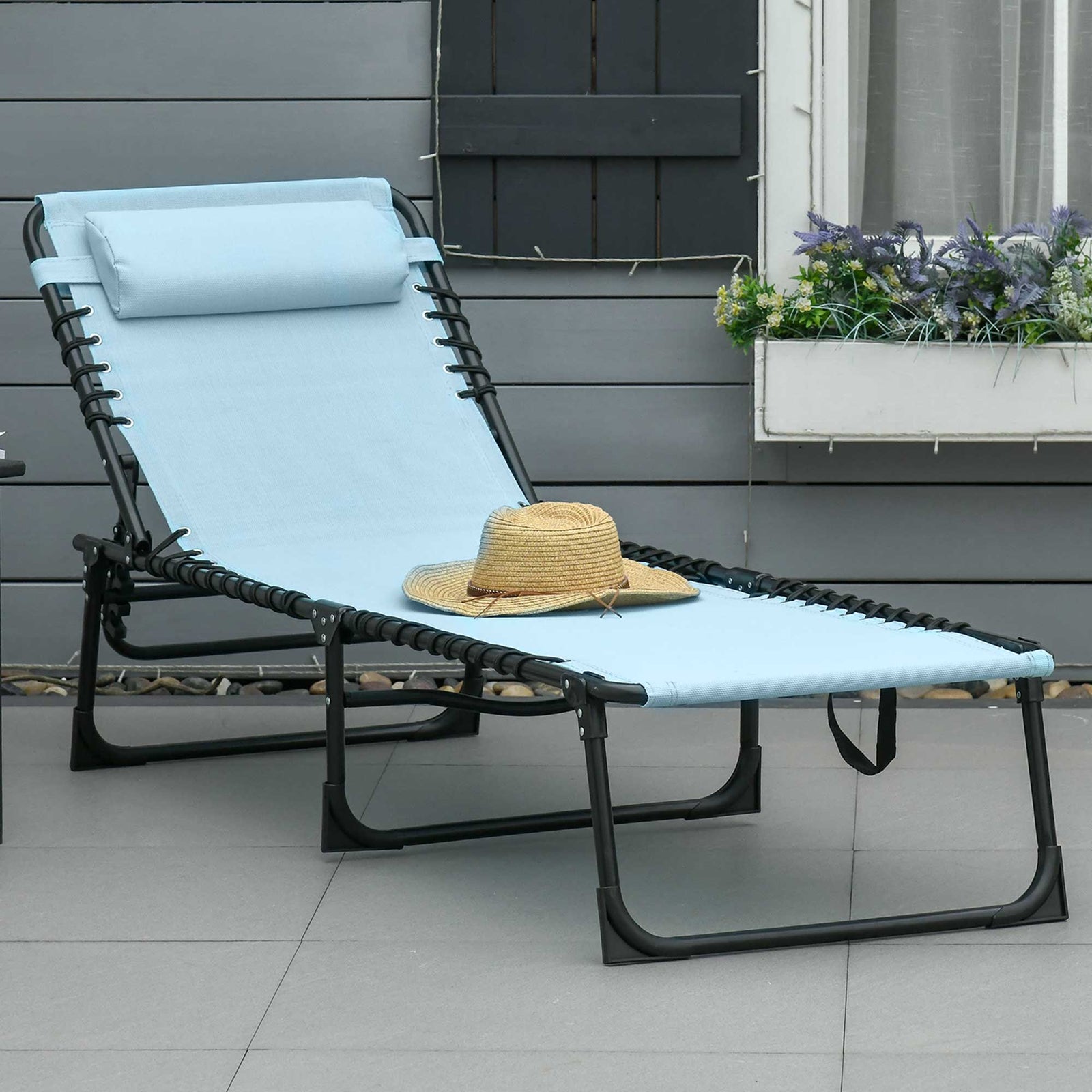 Foldable Beach Chaise Lounge 4 Adjustable Positions | Set of 1 | Baby Blue