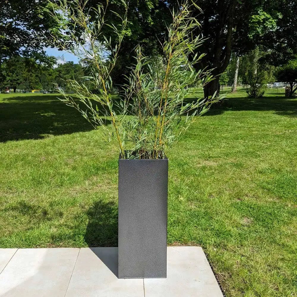 Zinc Galvanised Tall Square Planter | 40cm x 40cm x 100cm | Silver Black