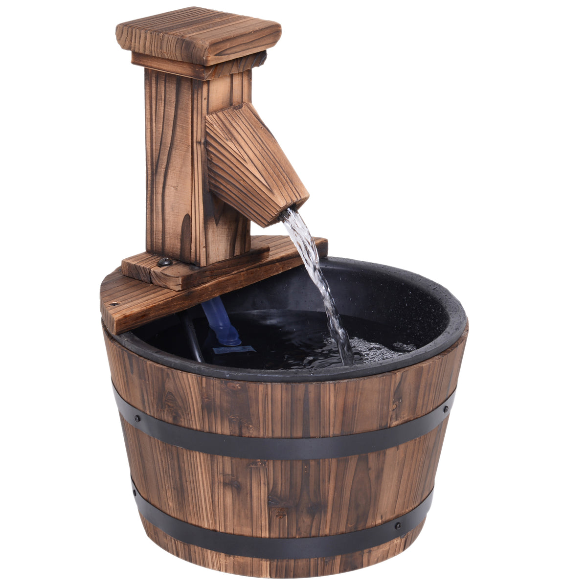 Wood Barrel Patio Water Fountain With Electric Pump