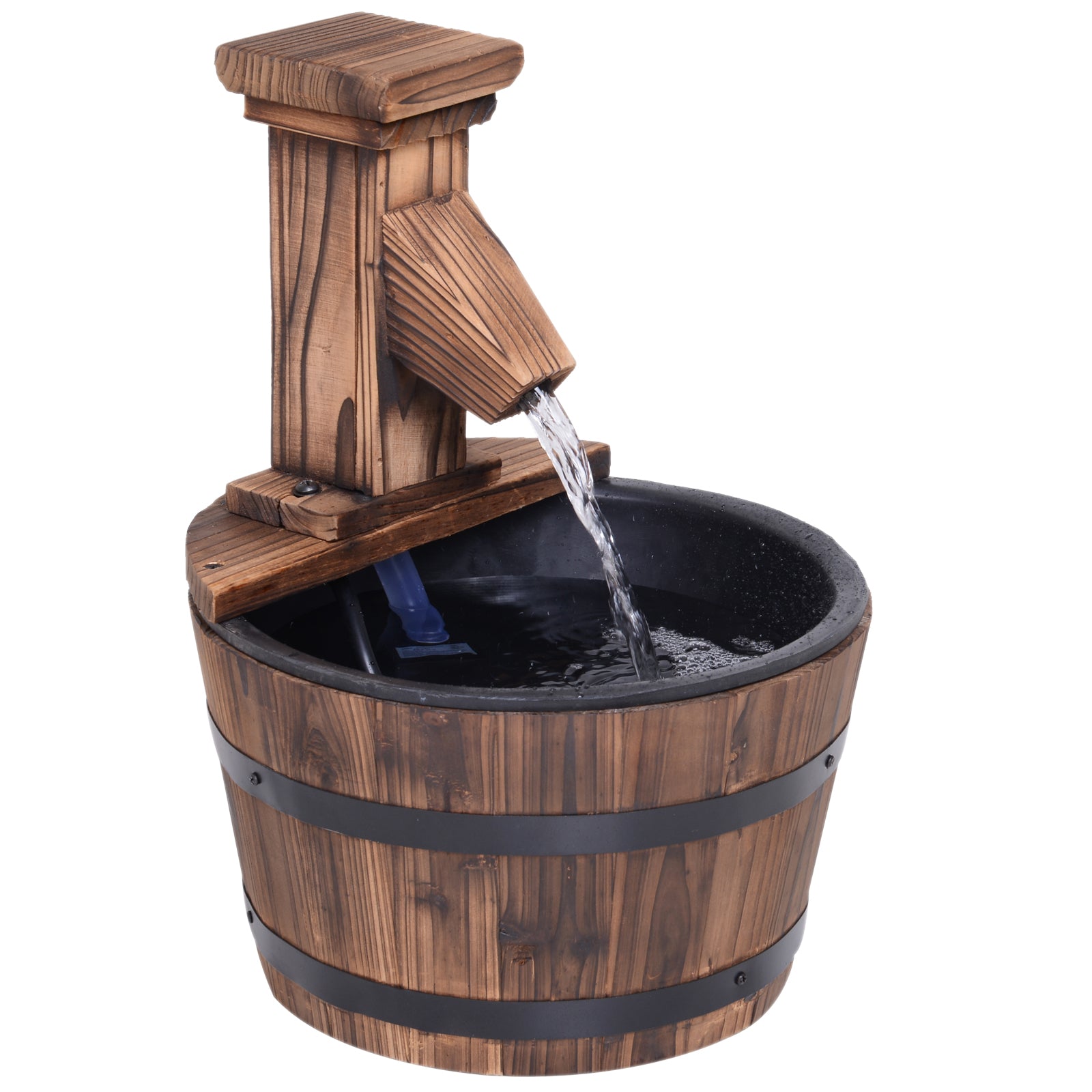 Wood Barrel Patio Water Fountain With Electric Pump