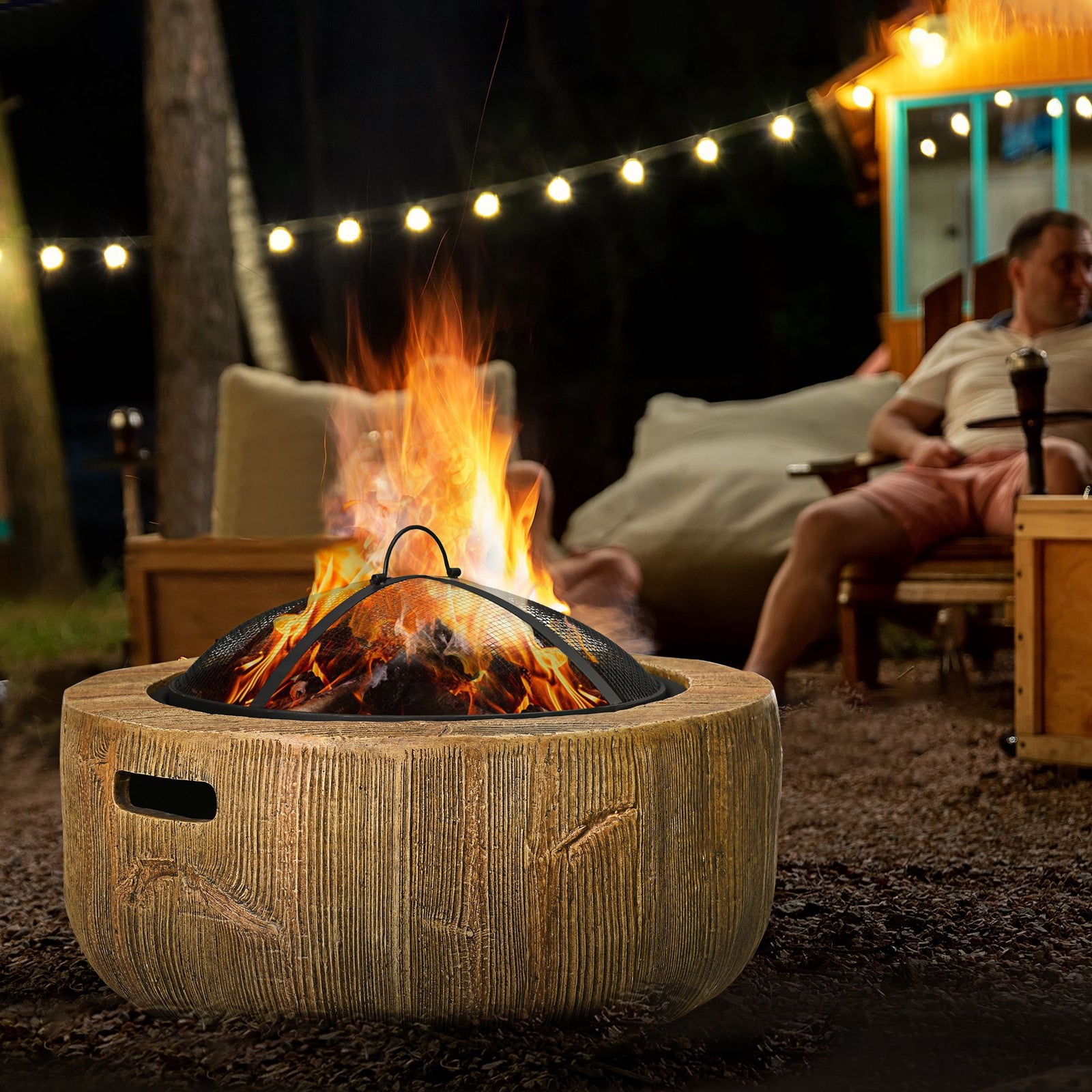 Outsunny Fire Pit With Spark Screen And Poker, 61.5 Wood-burning Brazier