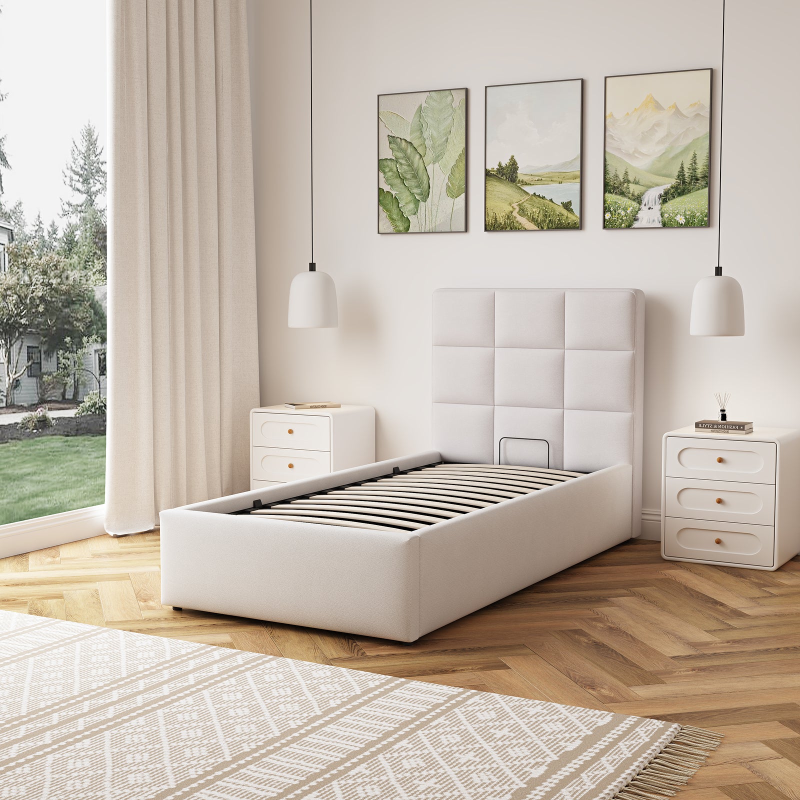 Richwood Fabric Ottoman Bed Frame | Single | Beige
