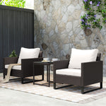 3pcs Rattan Bistro Set Glass Top Table And Chairs | Brown