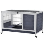 Wood Indoor Rabbit Hutch Elevated 2-floor Guineas Pigs Cage W/ Wheels | Gray