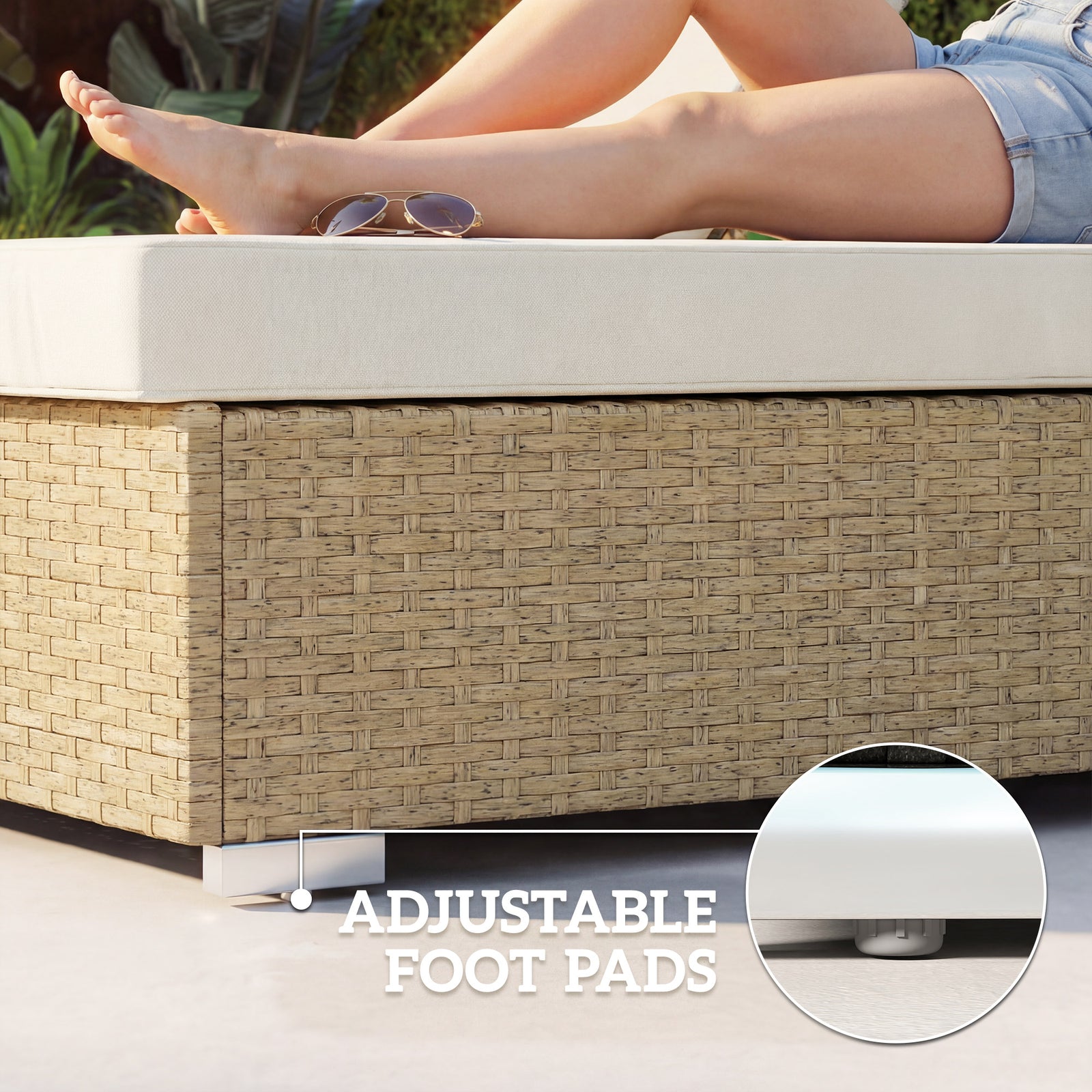 Rattan Sun Loungers Set Of 2 With Side Table | Beige