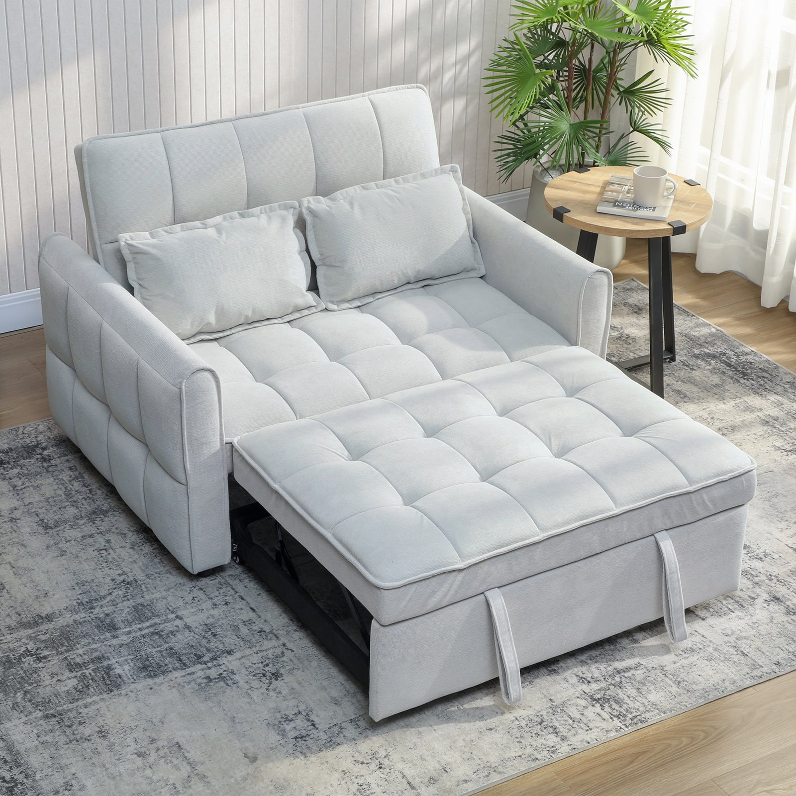 2 Seater Sofa Bed, 3-in-1 Sleeper Sofa With Adjustable Backrest | Light Grey