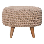 Solid Mango Wood Keeva Beige Oblong Footstool