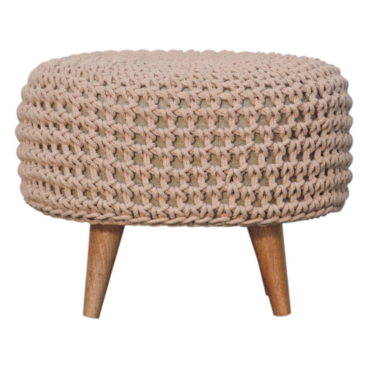 Solid Mango Wood Keeva Beige Oblong Footstool