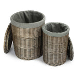 Antique Wash Round Linen Basket With Grey Sage Lining | Set-of-2