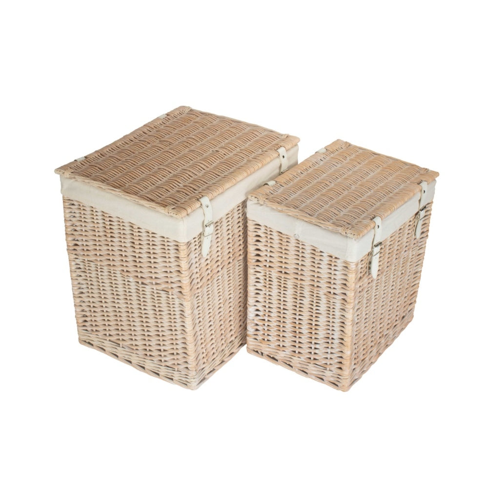 White Cotton Lined Boutique White Wash Laundry Baskets | Set-of-2 | White