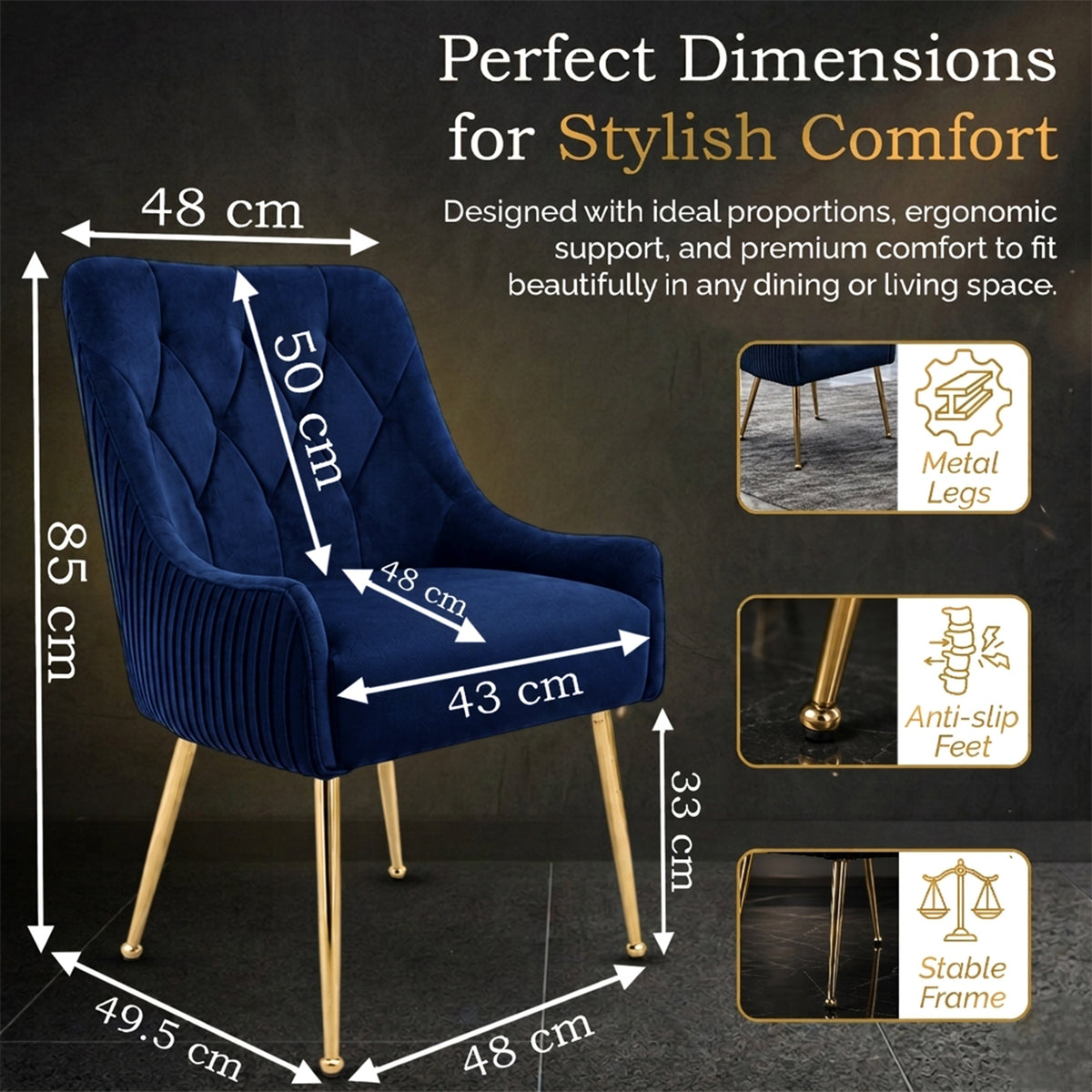 Dining Chairs Upholstered Tufted Velvet Kitchen Chairs | Set of 2 | Blue