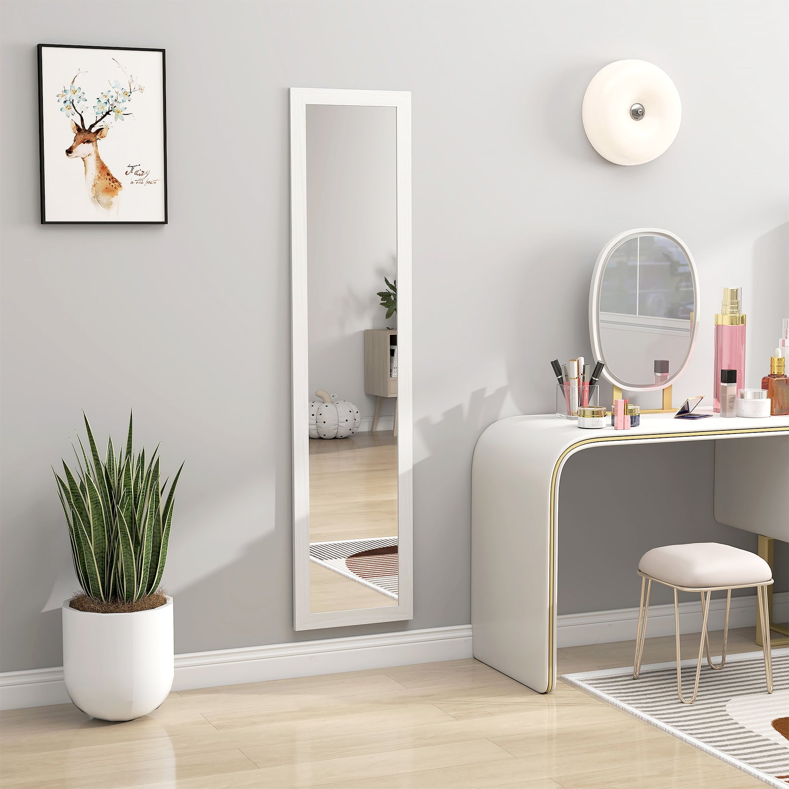 37 X 157 Cm Full Length Mirror With Frame For Bedroom | White