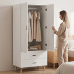 HOMCOM Wardrobe With 2 Drawers Hanging Rail, 180 Cm Storage Closet, White