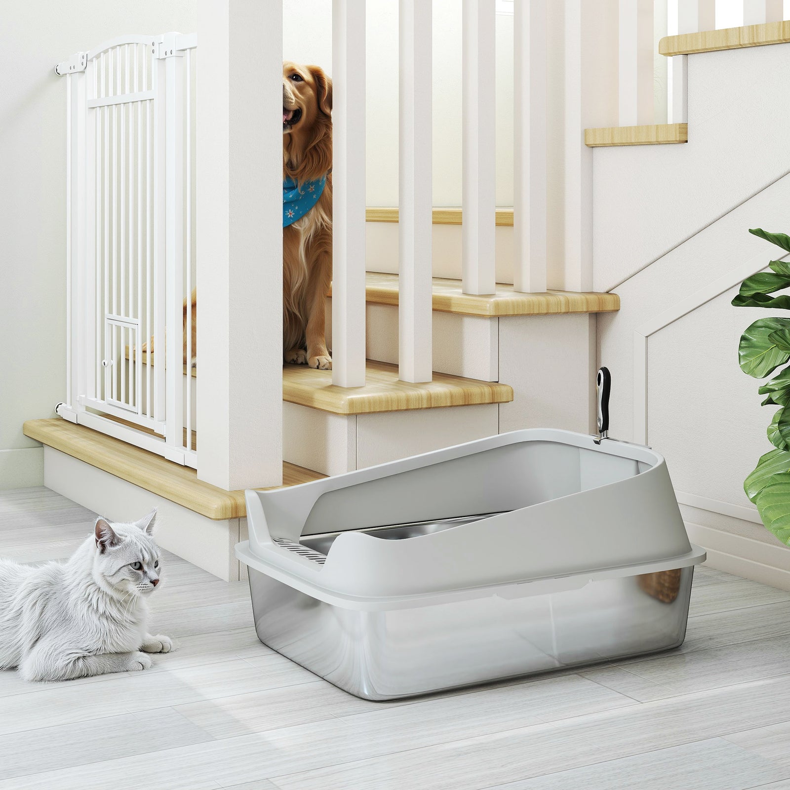 Xxl Stainless Steel Cat Litter Box With High Sides, 70 X 50 X 30 Cm | Grey