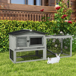 Wooden Rabbit Hutch With Run, Asphalt Roof, Pull-out Tray, Ramp | Gray