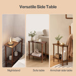 Levede Narrow Side Table 2 Tier Storage Mdf End Table Rubber Wood Legs Brown