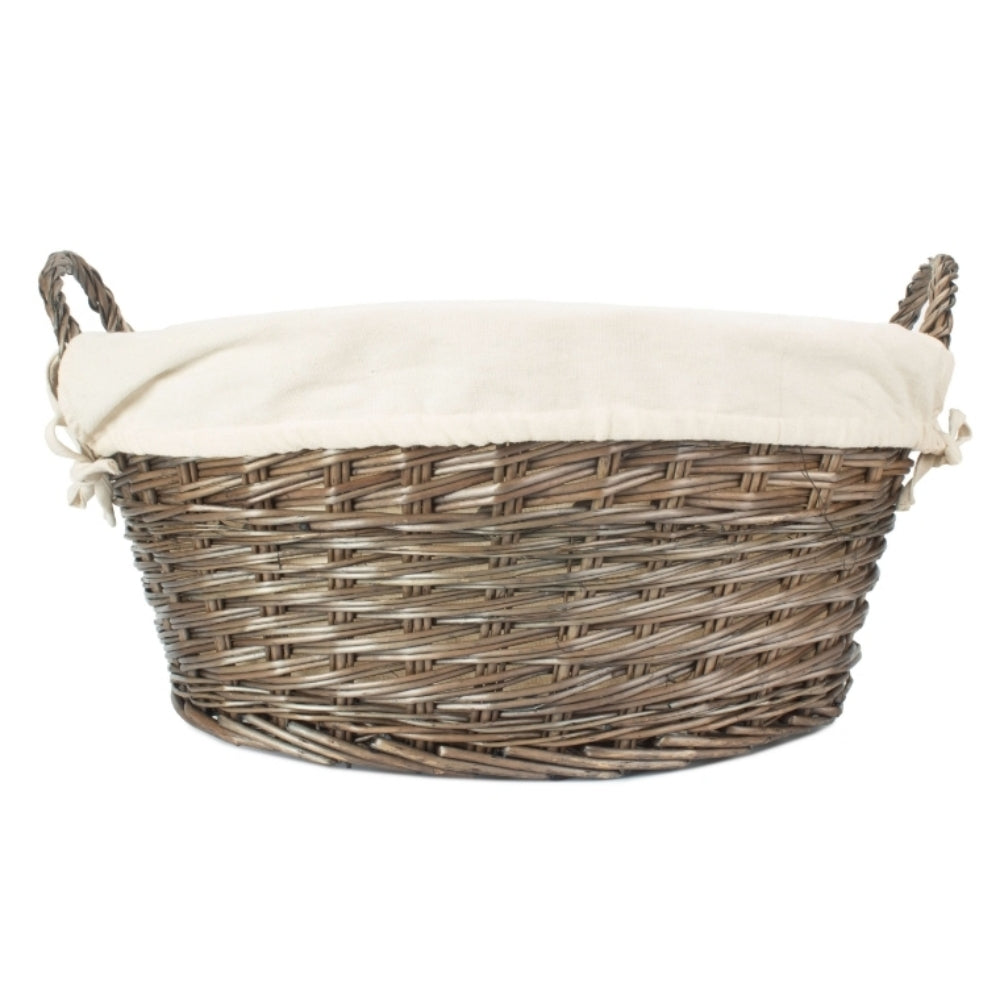 Wicker Antique Wash Oatmeal Cotton Lined Laundry Basket | Gray
