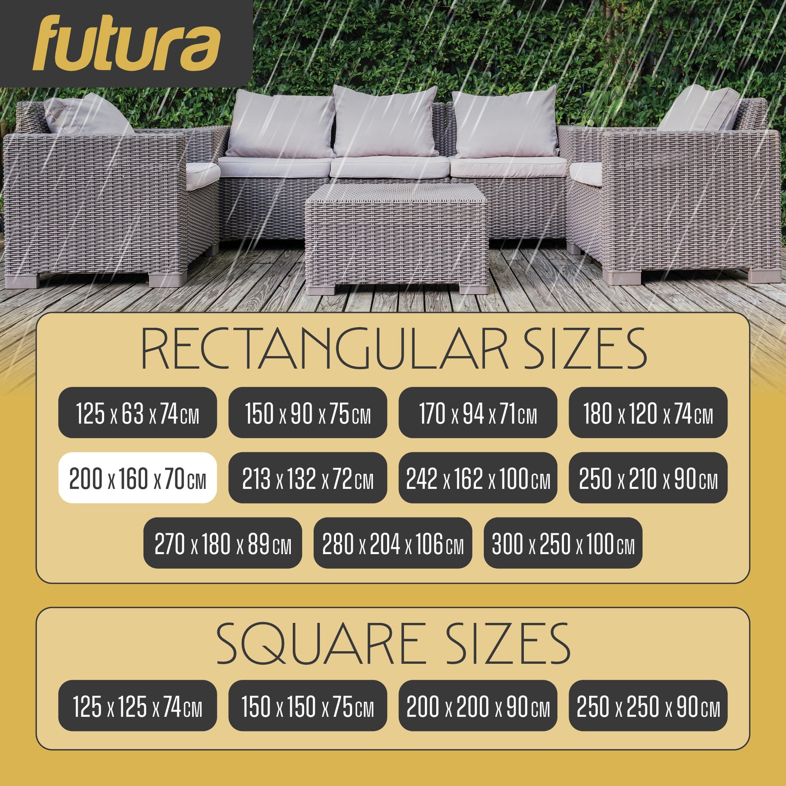 Rectangular Waterproof Garden Furniture Cover, Outdoor Patio Weatherproof Rattan Sofa Shield | 200 x 160 x 70cm | Black
