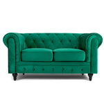 Chesterfield Scroll Arm Velvet Sofa 2 Seater | Emerald