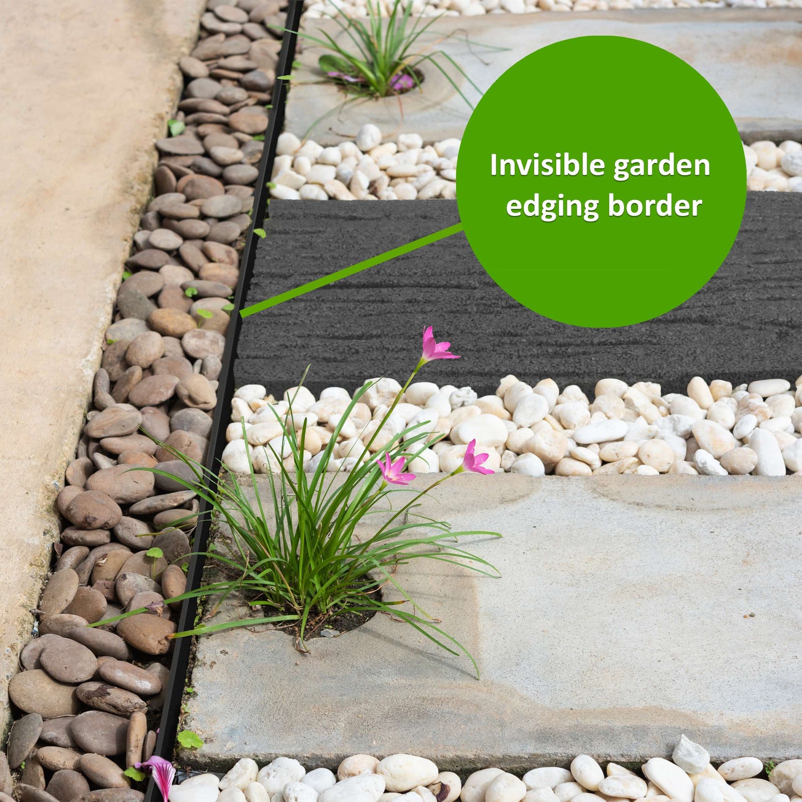 Invisible Lawn Edging - Flexible Recycled Plastic Garden Edging | Set of 10 | Black
