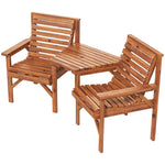 Wooden Garden Love Seat With Coffee Table Partner Bench | Tan