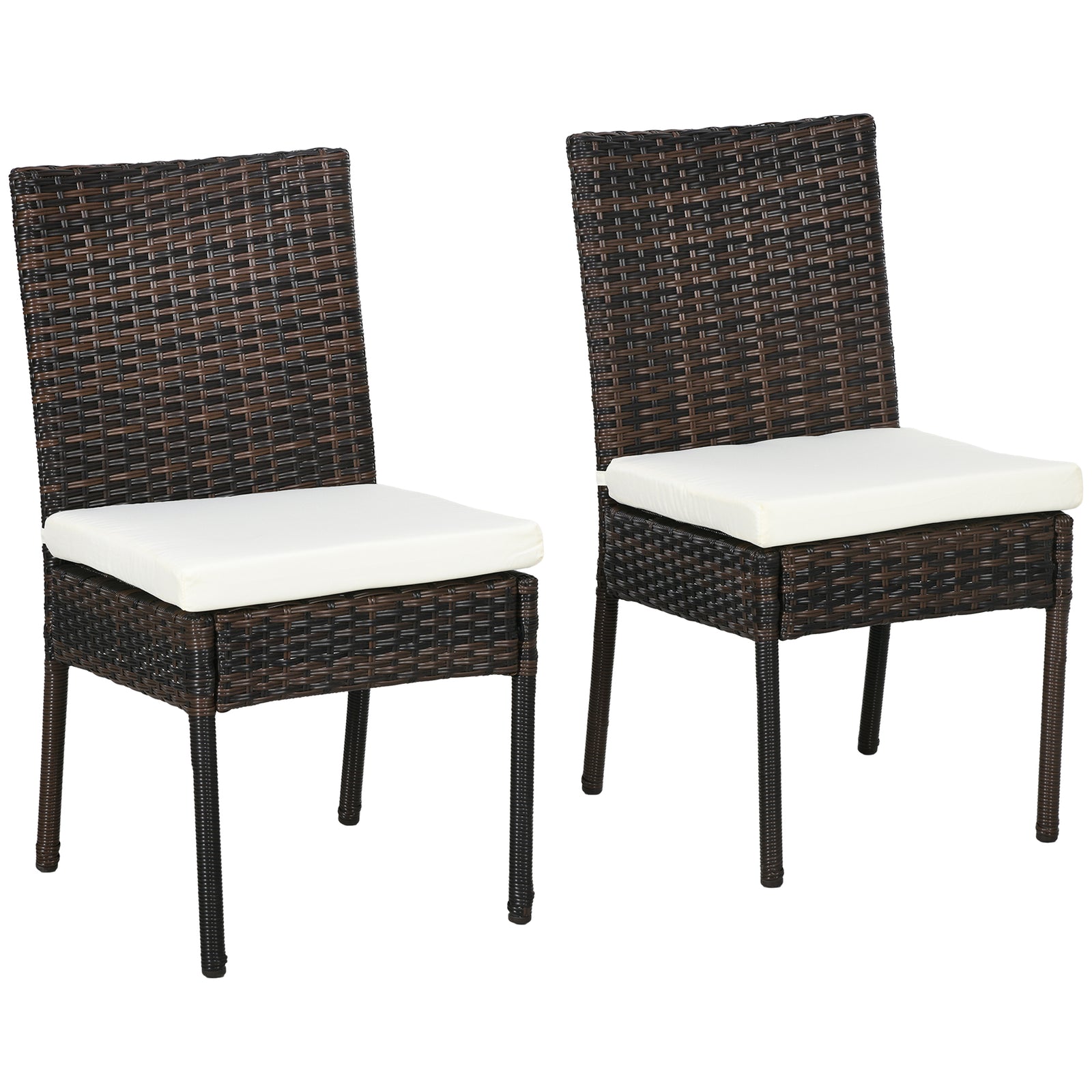 Rattan Garden Chairs W/ Cushion, Wicker Dining Chairs | Set of 2 | Brown