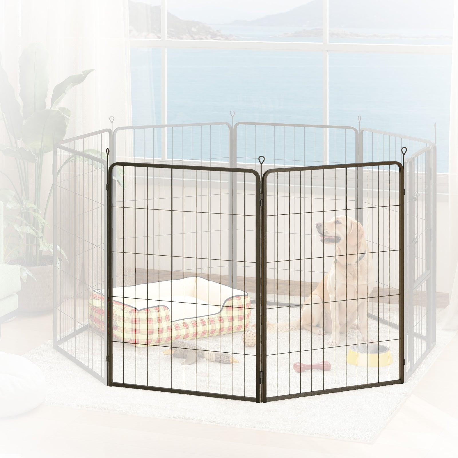 2 Piece Expansion Pace Dog Pen With 3 Connecting Stakes For 100cm High Puppy Pen