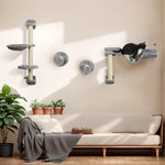 Cat Wall Furniture With Hammock, Perches, Ladder, Scratching Post, Grey