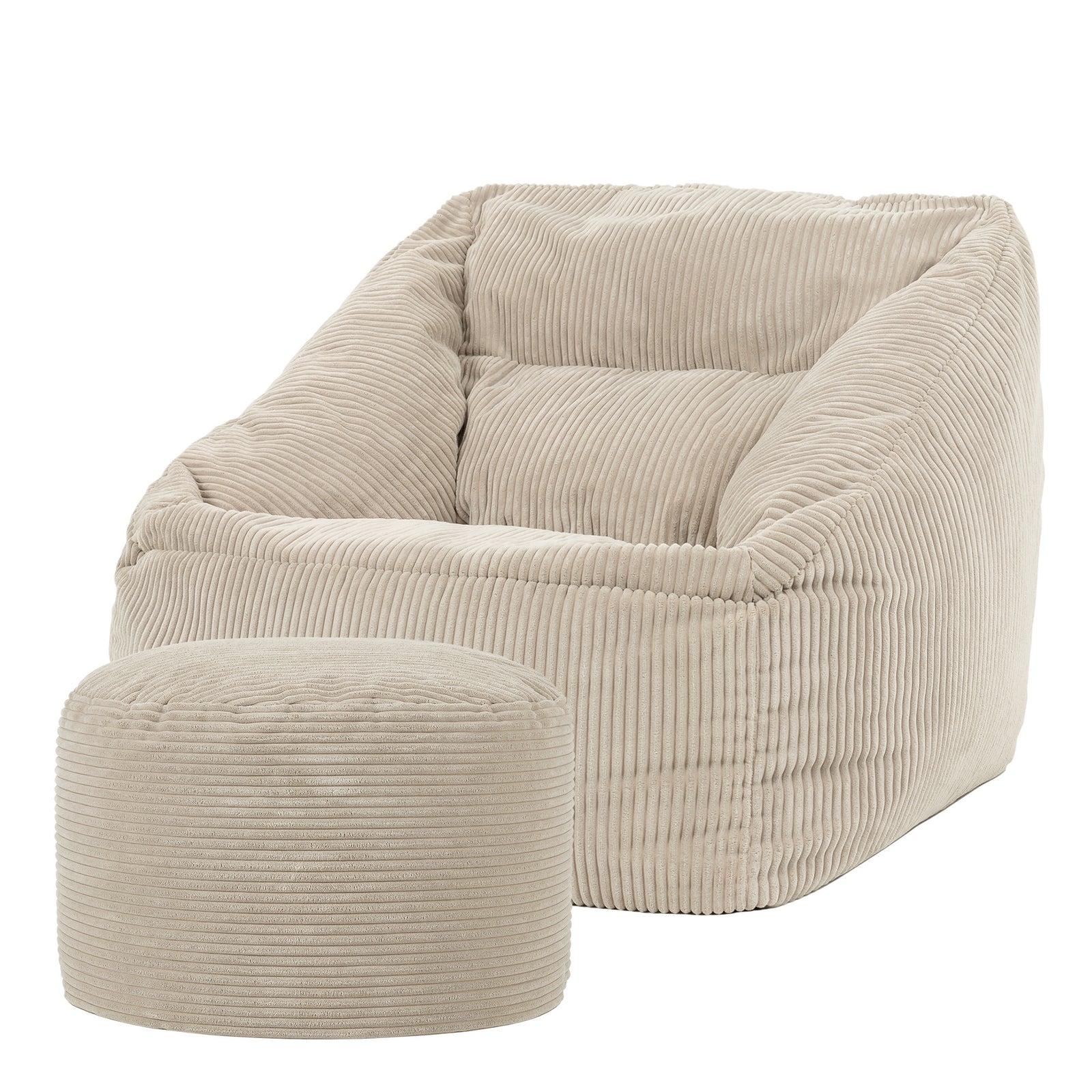 Morgan Cord Armchair & Pouffe Set | Beige