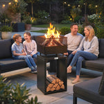 Outsunny Outdoor Fire Pit With Wood Storage 87 Cm Black