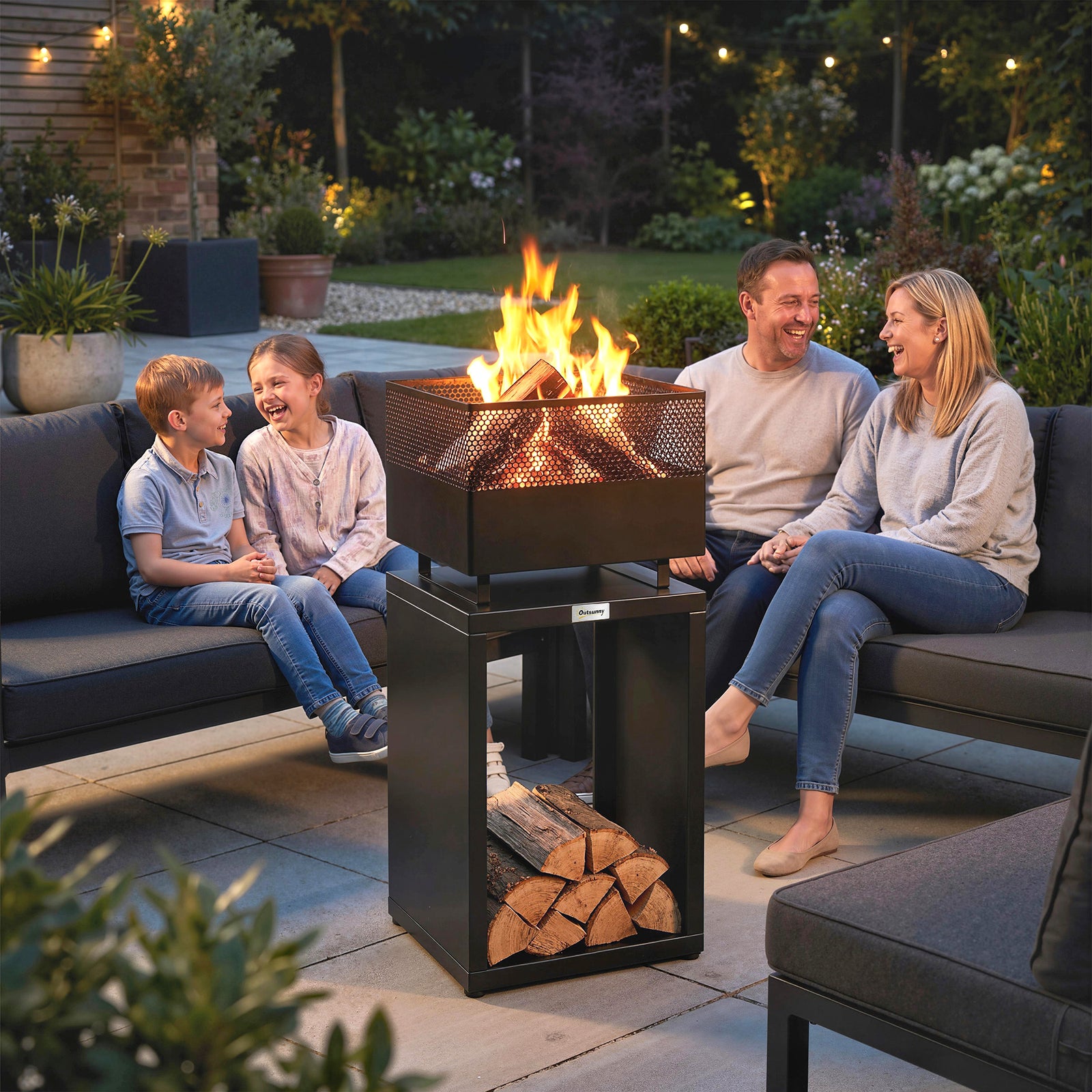 Outsunny Outdoor Fire Pit With Wood Storage 87 Cm Black
