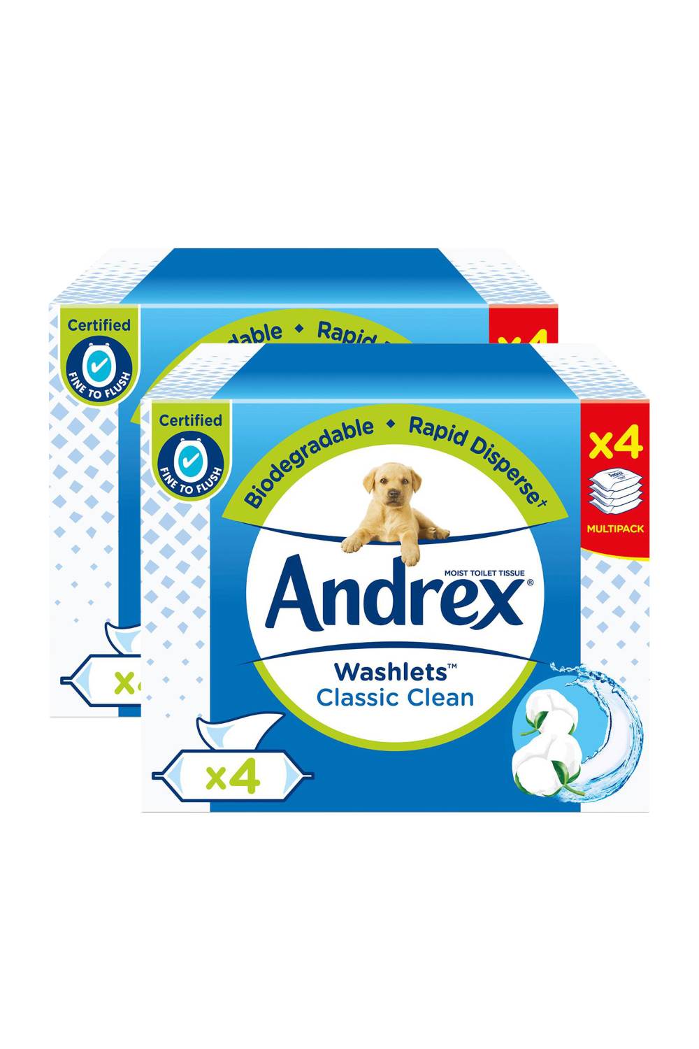 Washlets Classic Clean Biodegradable & Flushable Toilet Wipes. 2 Pack