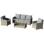 4 Pieces Patio Rattan Sofa Set Conversation Furniture