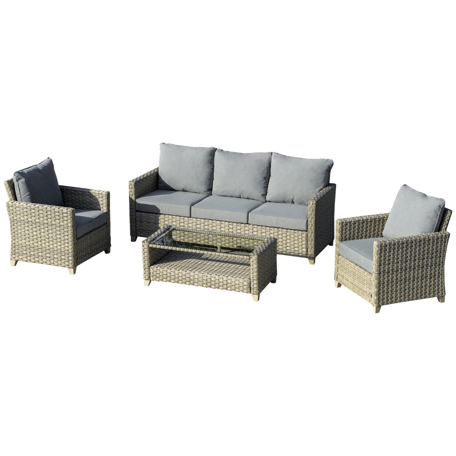 4 Pieces Patio Rattan Sofa Set Conversation Furniture
