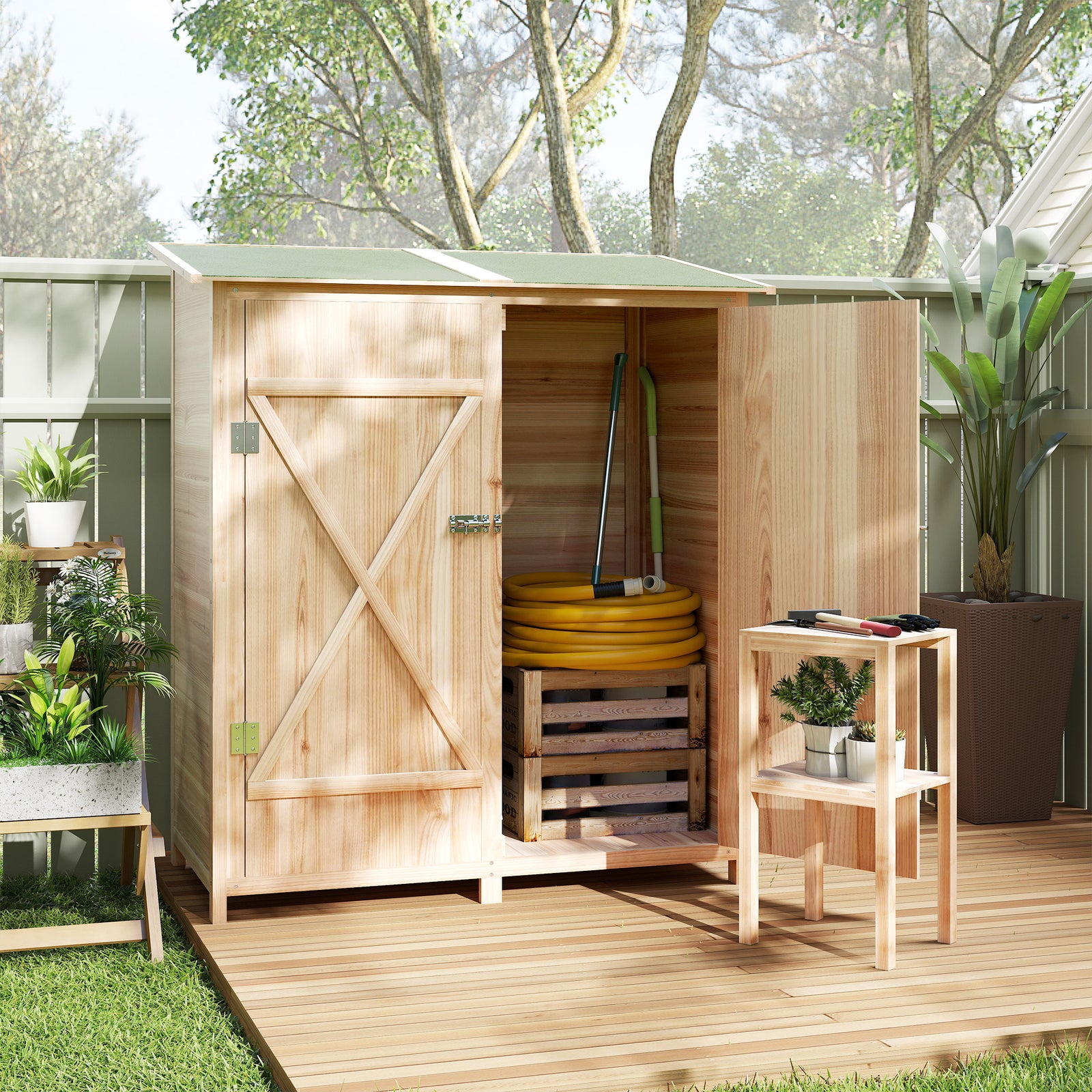 Garden Storage Shed Tool Organizer W/ Table, 140x75x157cm