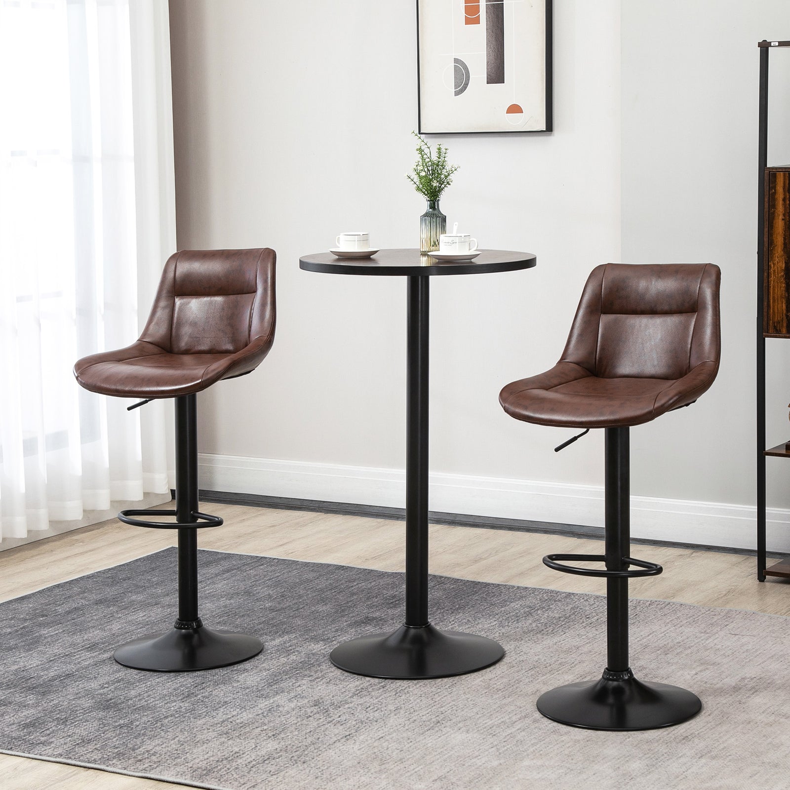Modern Swivel Bar Stools Adjustable Pu Brown