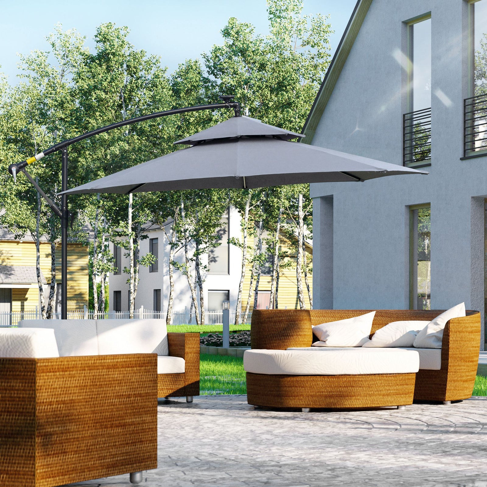 3m Cantilever Banana Parasol W/ Led Solar Lights
