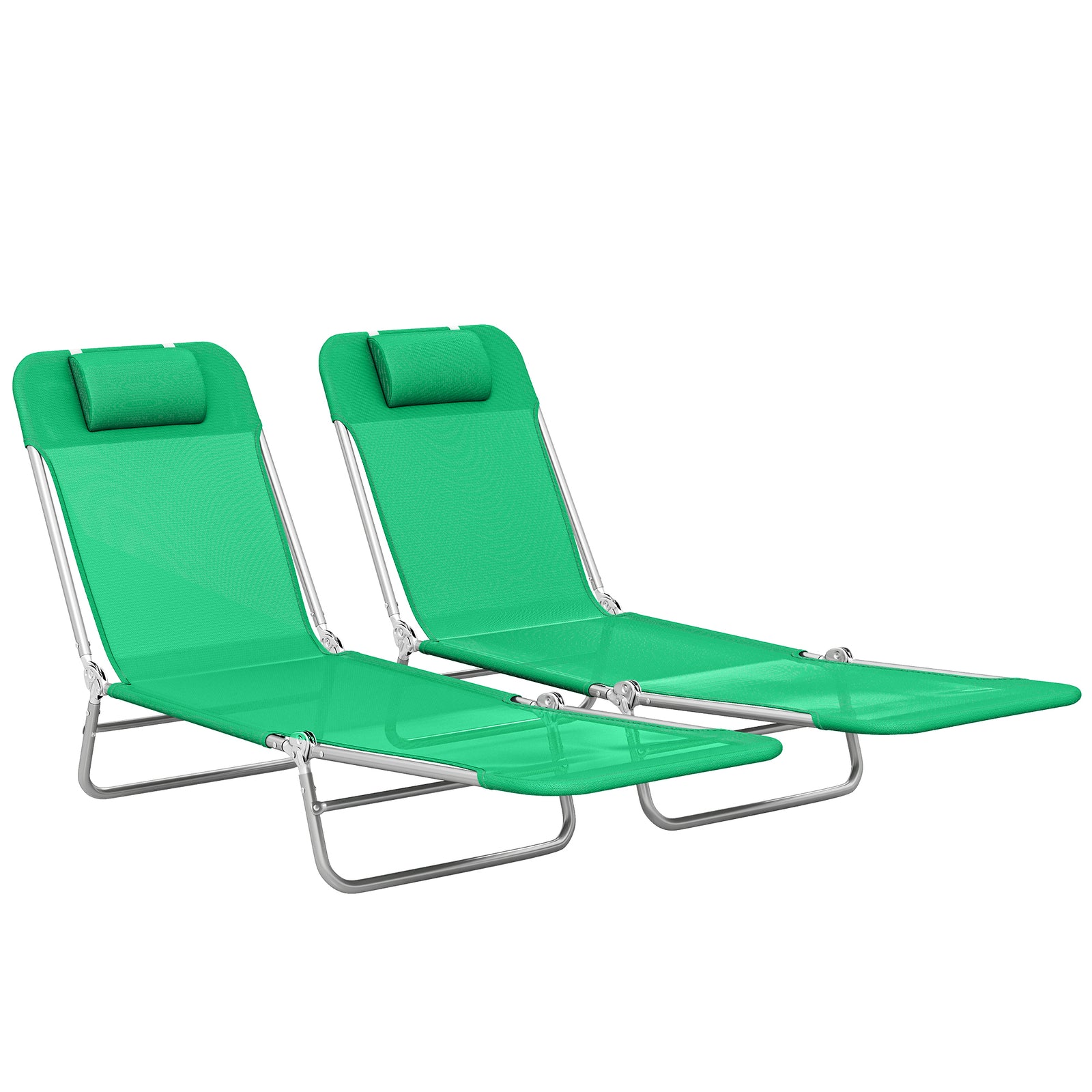 2 Pieces Sun Loungers Foldable Reclining Chair | Dark Green