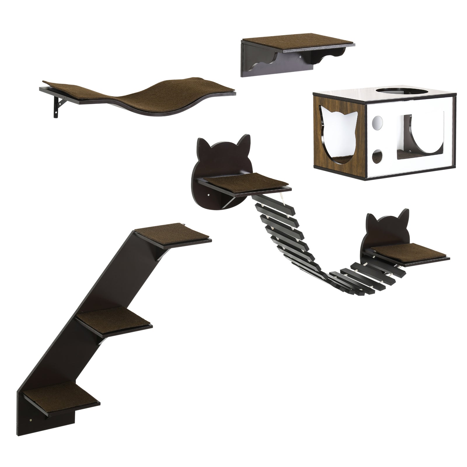 5 Piece Cat Wall Shelves, Wall-mounted Cat Tree For Indoor Use