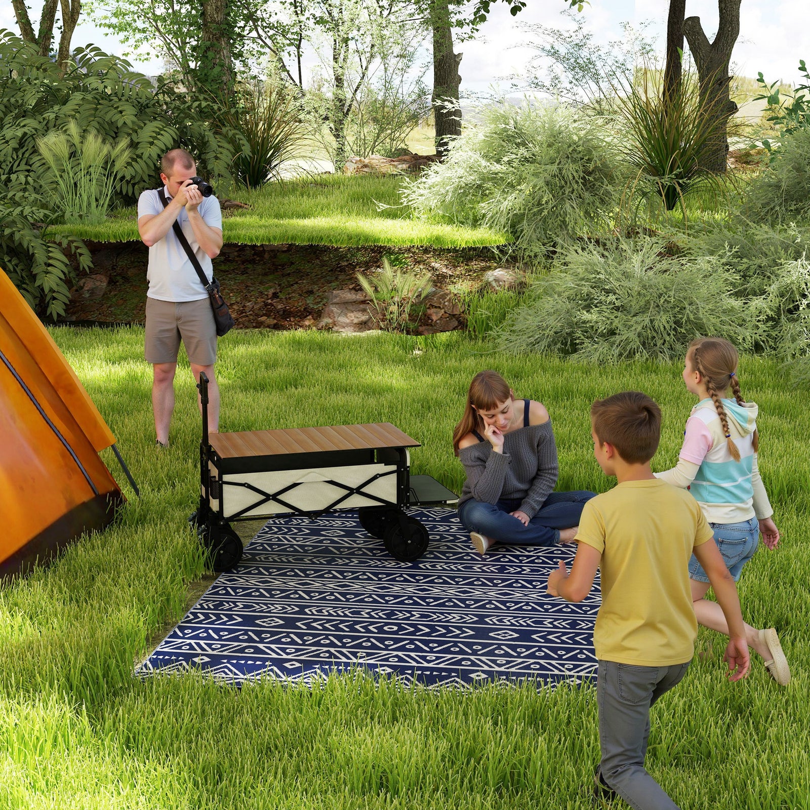 1.8 X 2.7m Reversible Outdoor Rv Rug, Geometric And White