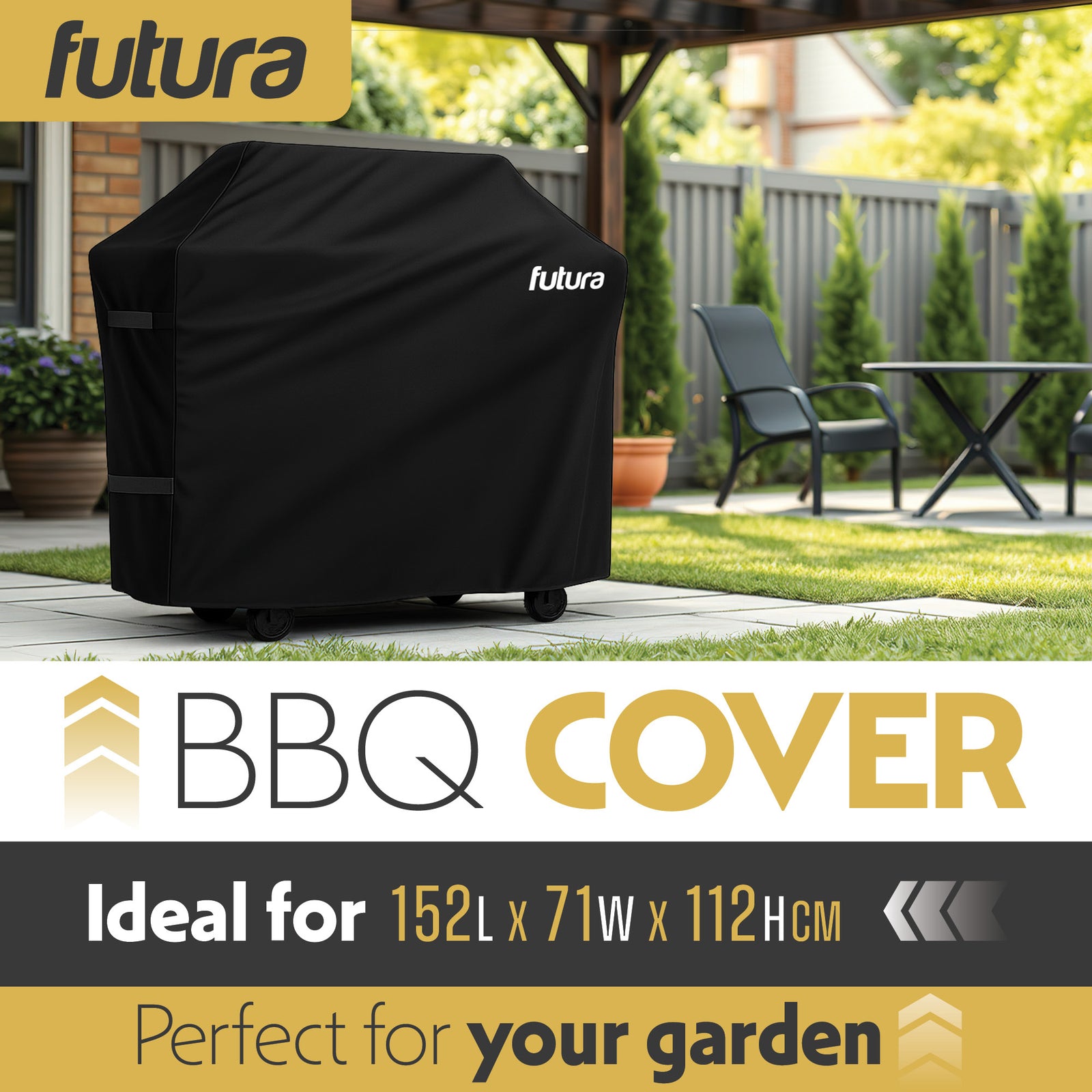 Premium Waterproof Bbq Cover Large Outdoor Barbecue Grills Cover 600d Oxford Fabric Uv Protection, Pvc Lining | 152cm | Black