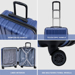 56x45x25cm Large Cabin Carry On Case - Overhead Luggage Suitcase - 4 Spinner Wheels - Abs Hard Shell Cabin Bag | Cabin | Navy Blue