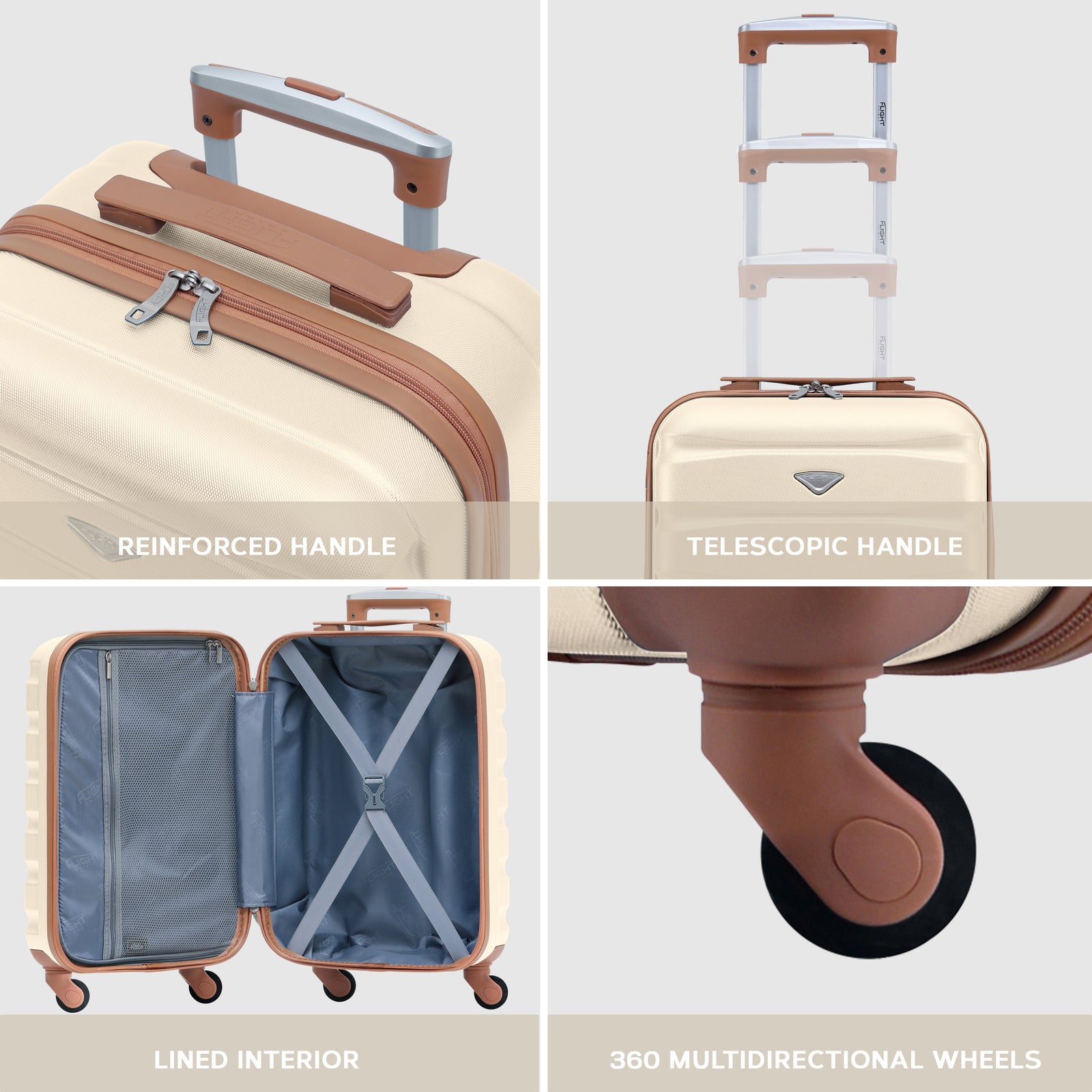 55x35x25cm Lightweight Suitcase - Cabin Carry On - Hard Shell - 4 Wheels Overhead Luggage | Cabin | Cream