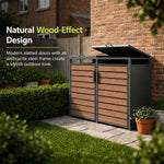 Outdoor Metal Bin Storage Double Wheelie Bin Storage Shed - Wood Slat Doors