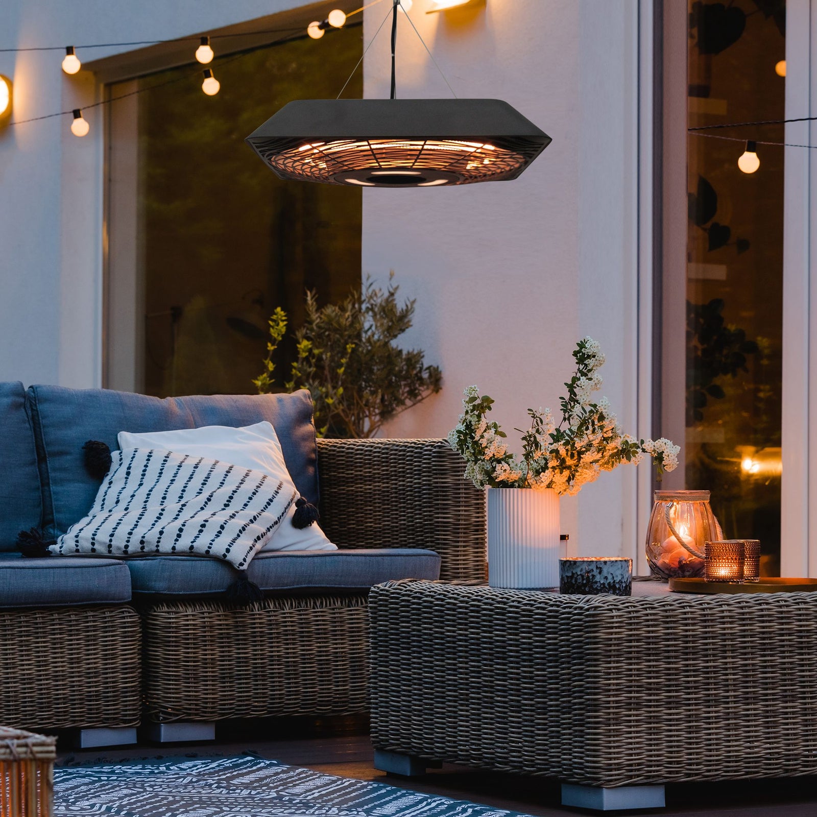 Hanging Patio Heater 2000w W/ Remote, Aluminium