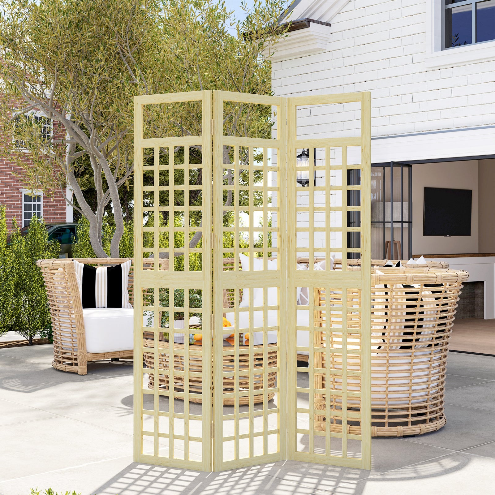 3-panel Wooden Garden Privacy Screen Wood Finish