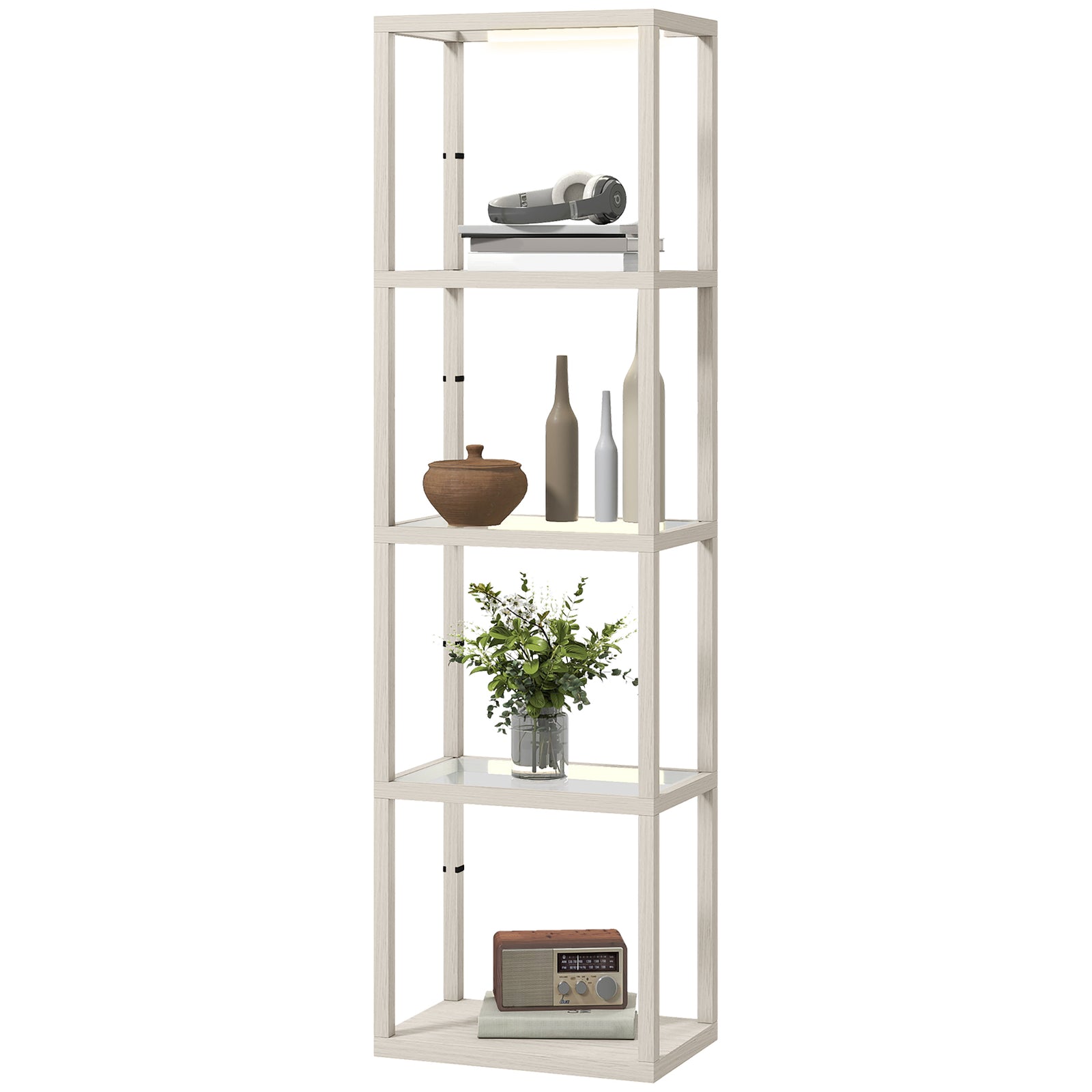 Led Floor Lamp With Glass Shelves, Dimmable Room Lamp | Oak